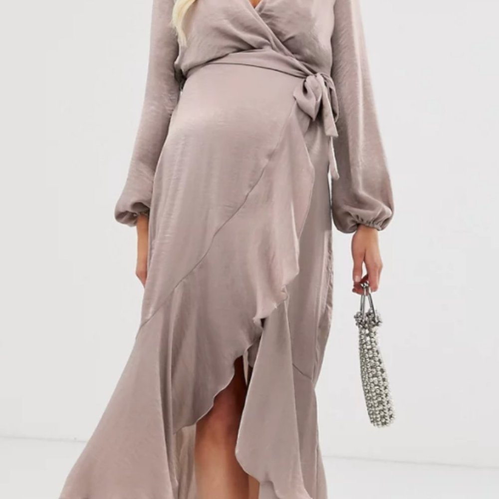 Flounce London Women's Satin Mini Wrap Dress In Antique -  6